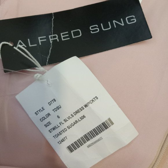 Alfred Sung Sleeveless V-Neck Dress Women's Size 6 Toasted Sugar Satin D778 - Picture 9 of 9